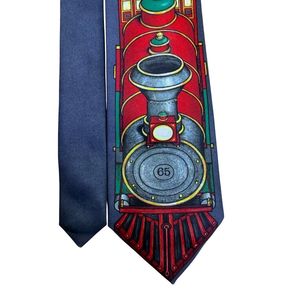 Custom Designed Mens Multi-Color Polyester Train Design Graphic Neck Tie - Picture 3 of 7